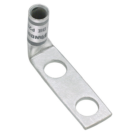 LCD8-14AF-L Pan-Lug LCD-F 2-Hole Compression Connector Lug, 8 AWG Stranded Copper Conductor, Die Code: P21, 42.826 in Stud, Tin Plated Copper