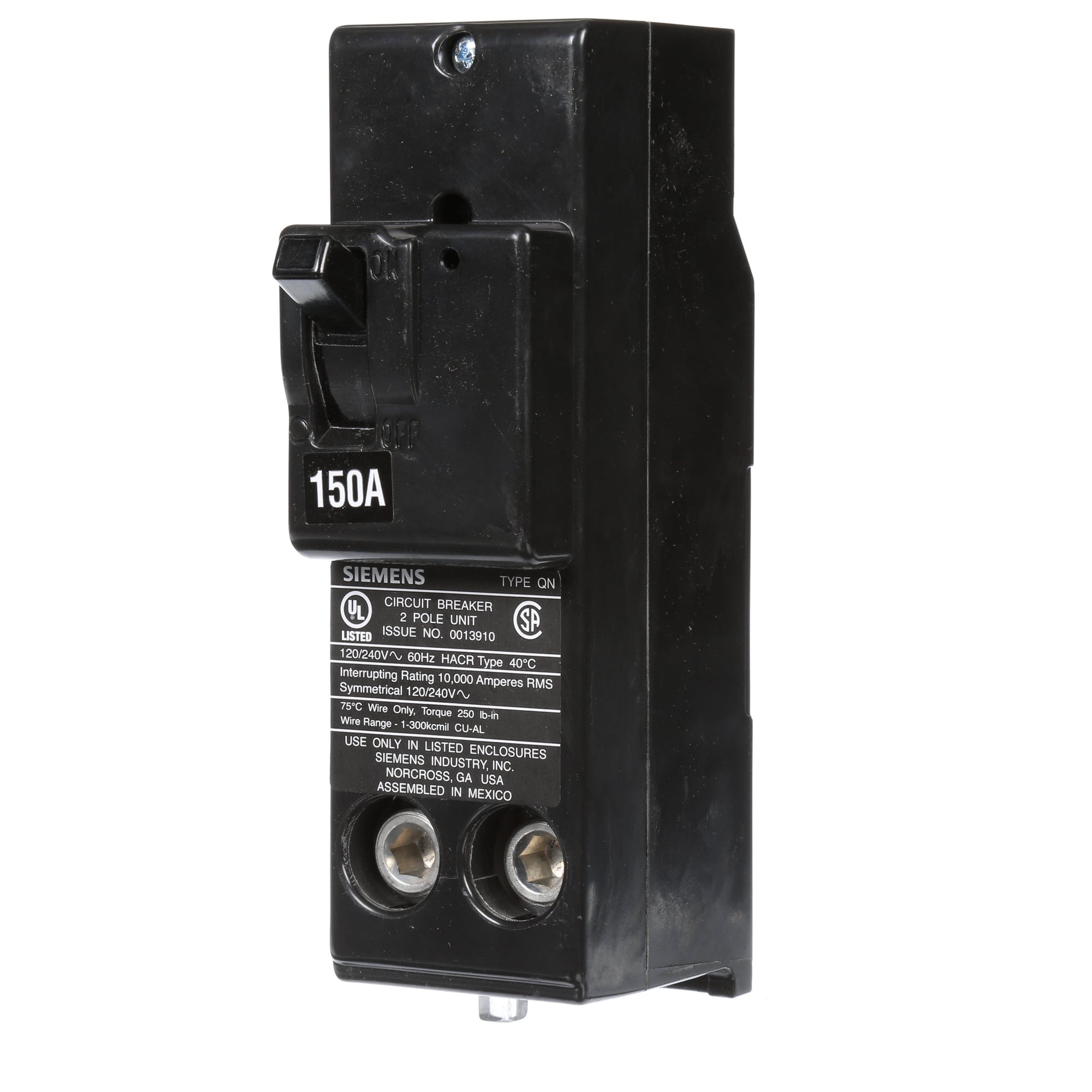 QN2150 Type QN Low Voltage Miniature Molded Case Circuit Breaker, 120/240 V AC, 150 A, 10 kA Interrupt, 2 Poles, Thermal Magnetic Trip