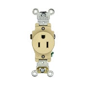 5251-I 1-Phase Heavy Duty Self-Grounding Single Straight Blade Receptacle, 125 V AC, 15 A, 2 Poles, 3 Wires, Ivory