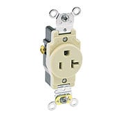 5351-I 1-Phase Heavy Duty Self-Grounding Single Straight Blade Receptacle, 125 V AC, 20 A, 2 Poles, 3 Wires, Ivory