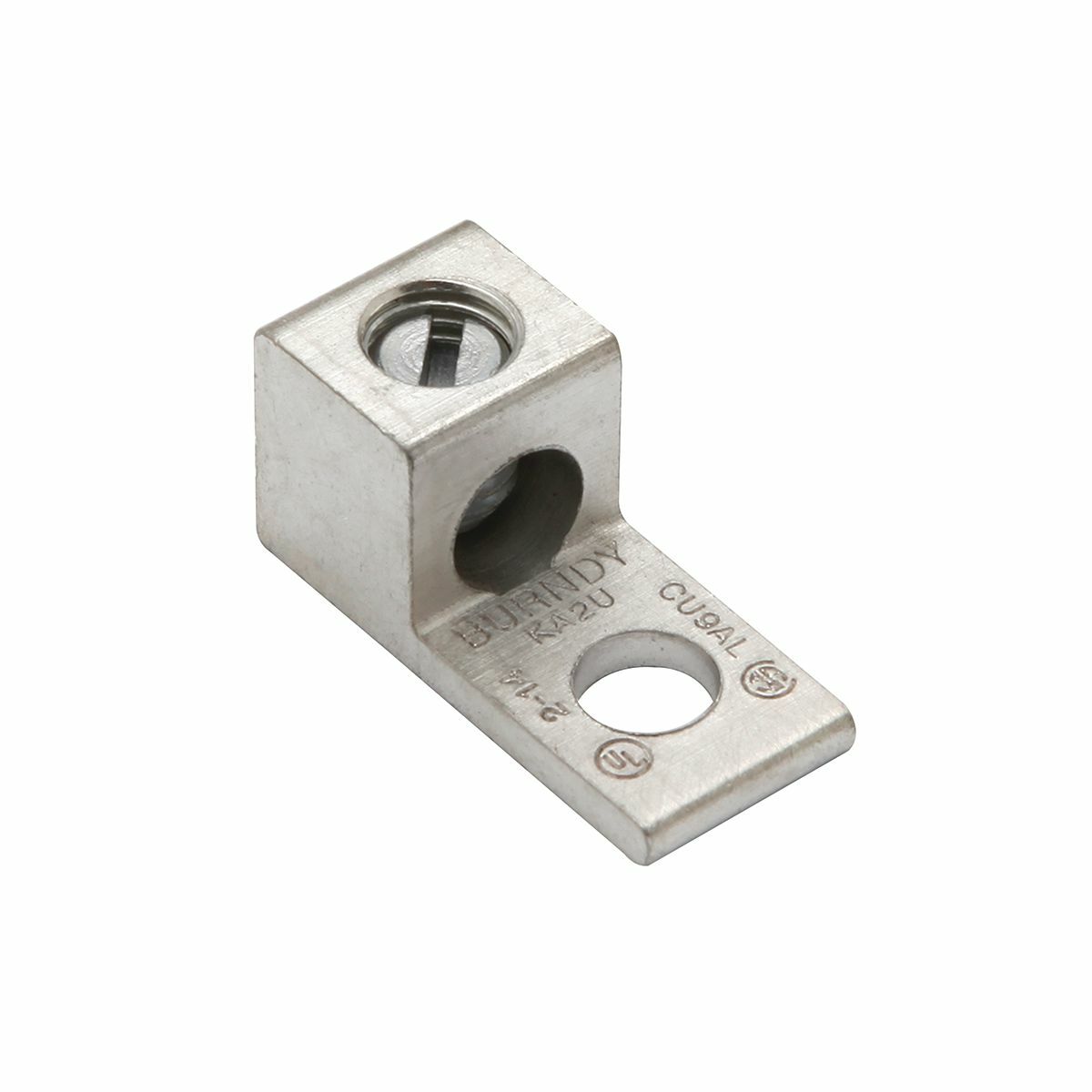 KA2U KA-U Dual Rated Universal Mechanical Bolted Lug and Terminal, 14 to 2 AWG Conductor Copper/Stranded Aluminum Conductor, 1/4 in Stud, 1 Bolt Holes