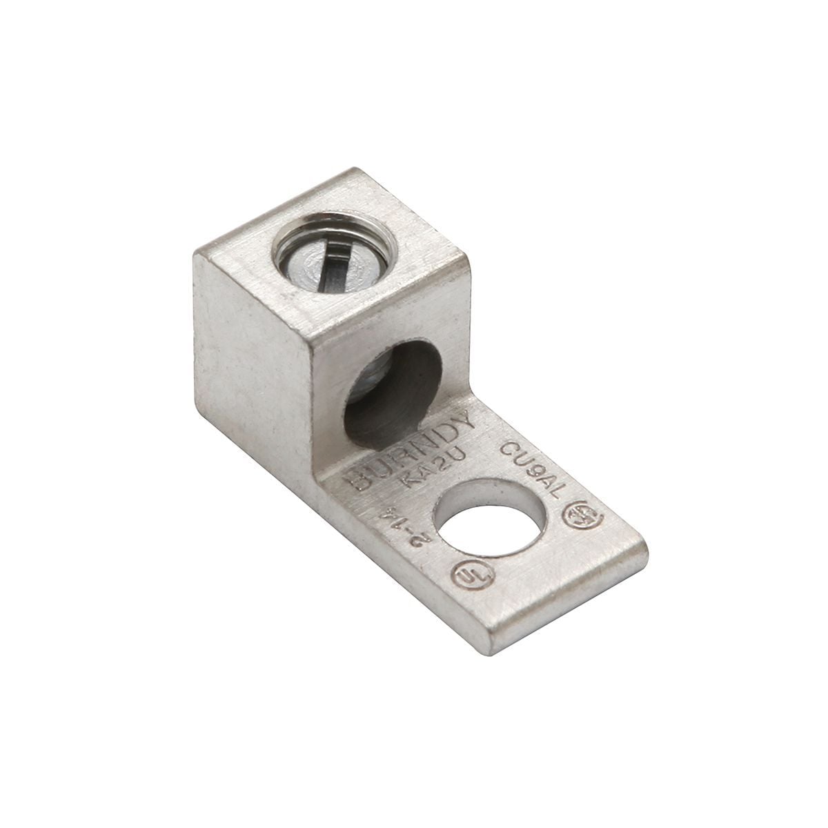 KA25U Type KA-U Dual Rated Universal Mechanical Bolted Lug and Terminal, 14 to 1/0 AWG, 12 to 1/0 AWG Conductor Aluminum/Solid/Stranded Copper Conductor, 1/4 in Stud, 1 Bolt Holes