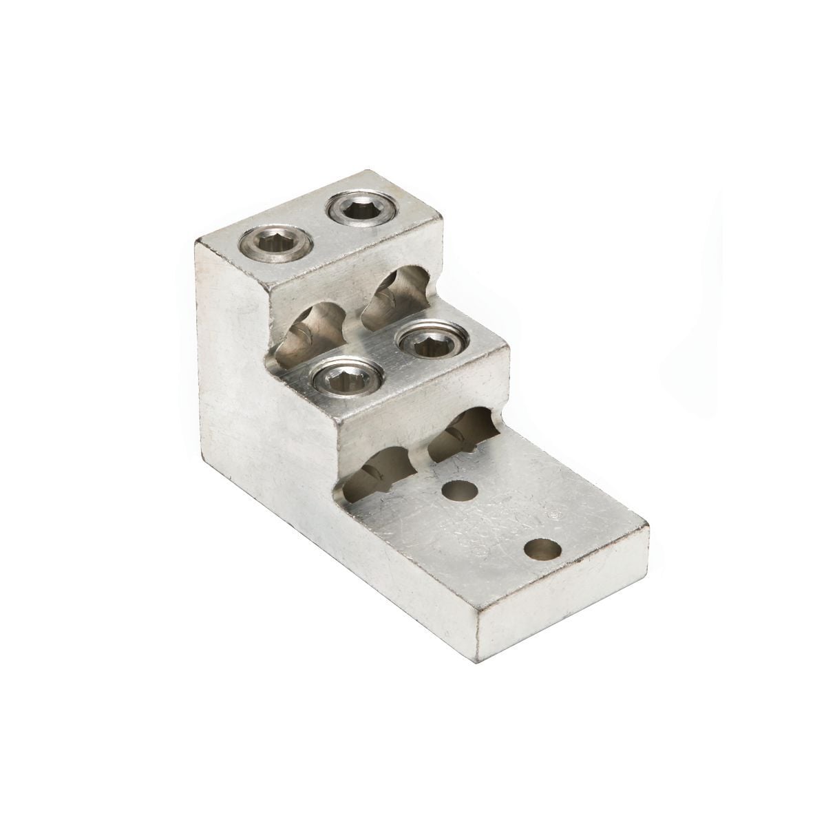 K22A39U2 K22A-U Dual Rated Universal Mechanical Bolted Lug and Terminal, 1/0 AWG to 750 kcmil Copper/Stranded Aluminum Conductor, 3/8 in Stud, 4 Bolt Holes, Aluminum