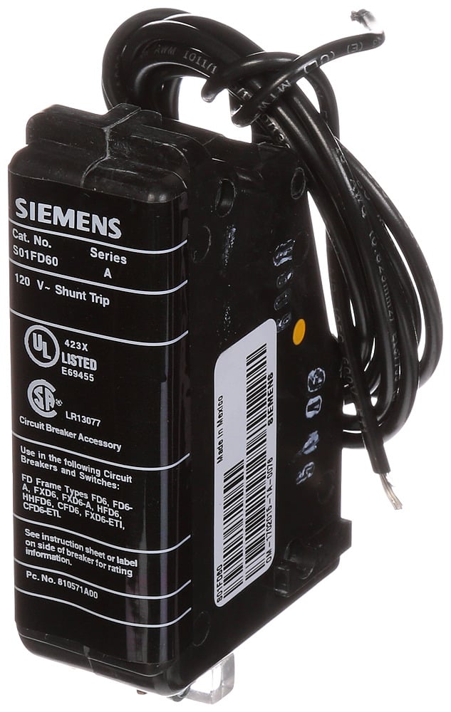 S01FD60 Sentron Breaker Shunt Trip With Shunt Trip Actuator, 120 V AC, Pigtail Connection, Left/Right Pole Mount