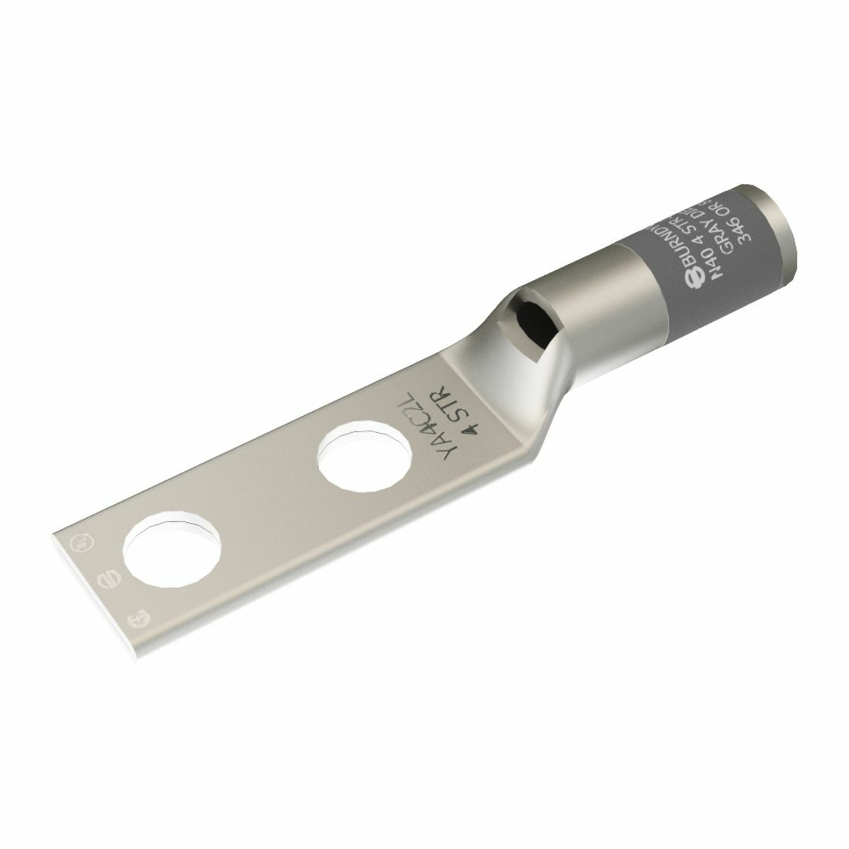 YA4C2LN YA-2LN 2-Hole Compression Lug With Inspection Window, 4 AWG Stranded Copper Conductor, Die Code: 8/346, 1/2 in Stud, Copper