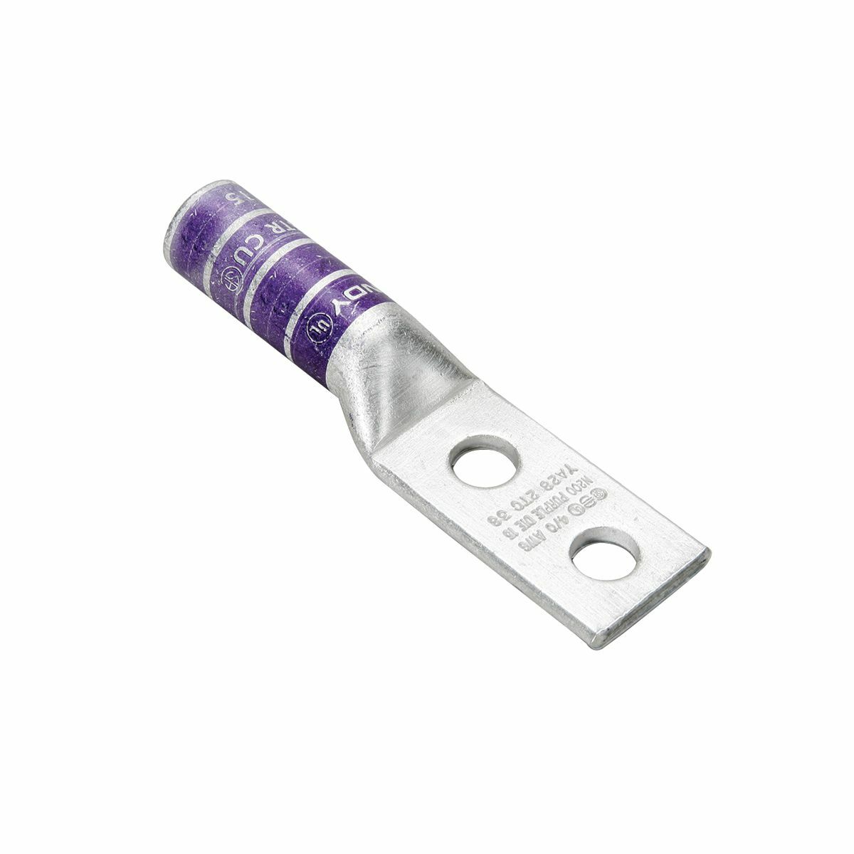 YA6C2 YA Series 2-Hole Compression Terminal, 6 AWG Aluminum/Stranded Copper Conductor, Die Code: 15, 1/4 in Stud, Tin Plated Copper