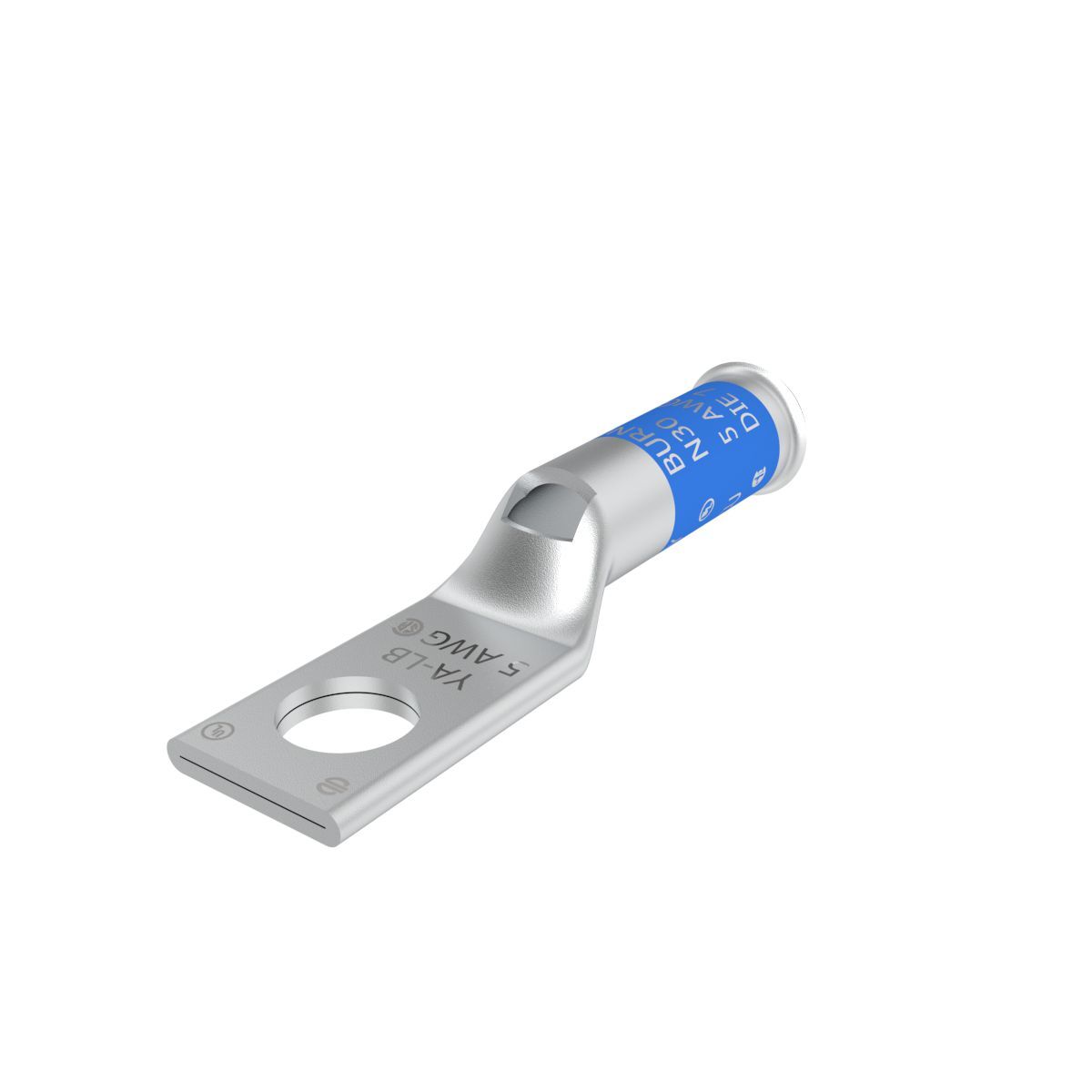 YA5CLB YA-LB 1-Hole Compression Lug With Inspection Window, 5 AWG Solid/Stranded Copper Conductor, Die Code: 7/1014, 1/4 in Stud, Tin Plated Copper