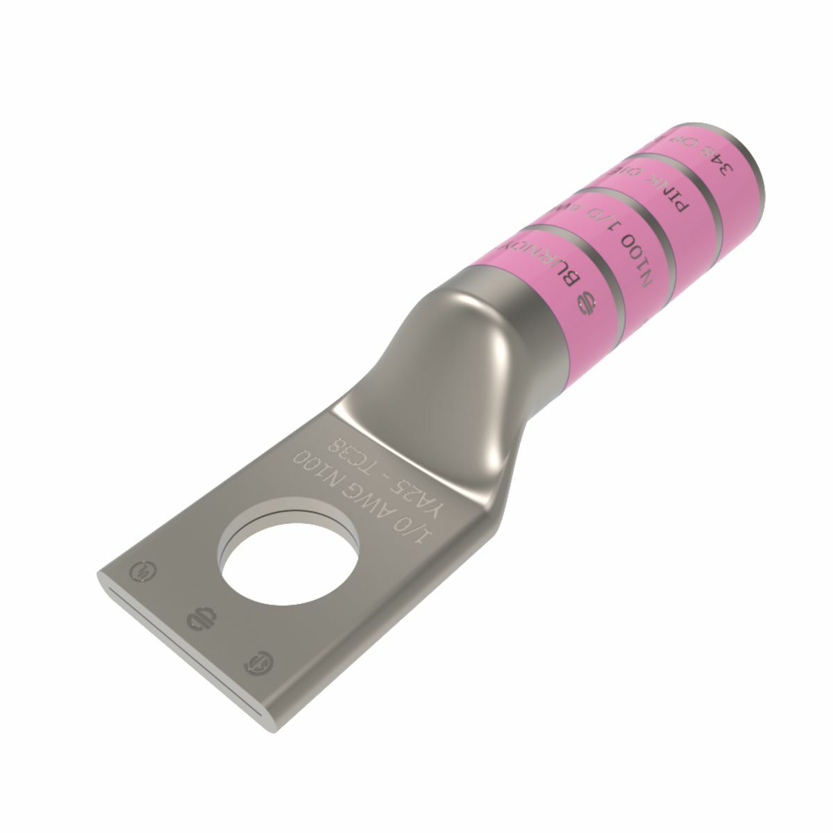 YA25 YA Series 1-Hole Uninsulated Compression Lug, 1/0 AWG Stranded Copper Conductor, Die Code: 12, 5/16 in Stud, Tin Plated Copper