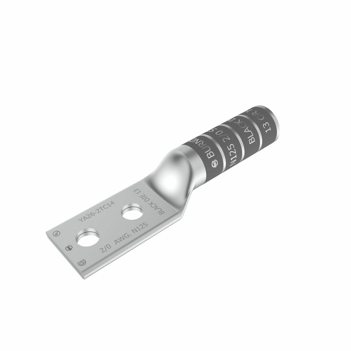 YA262TC38 YA-2TC 2-Hole Compression Lug, 2/0 AWG Stranded Copper Conductor, Die Code: 13, 3/8 in Stud, Tin Plated Copper