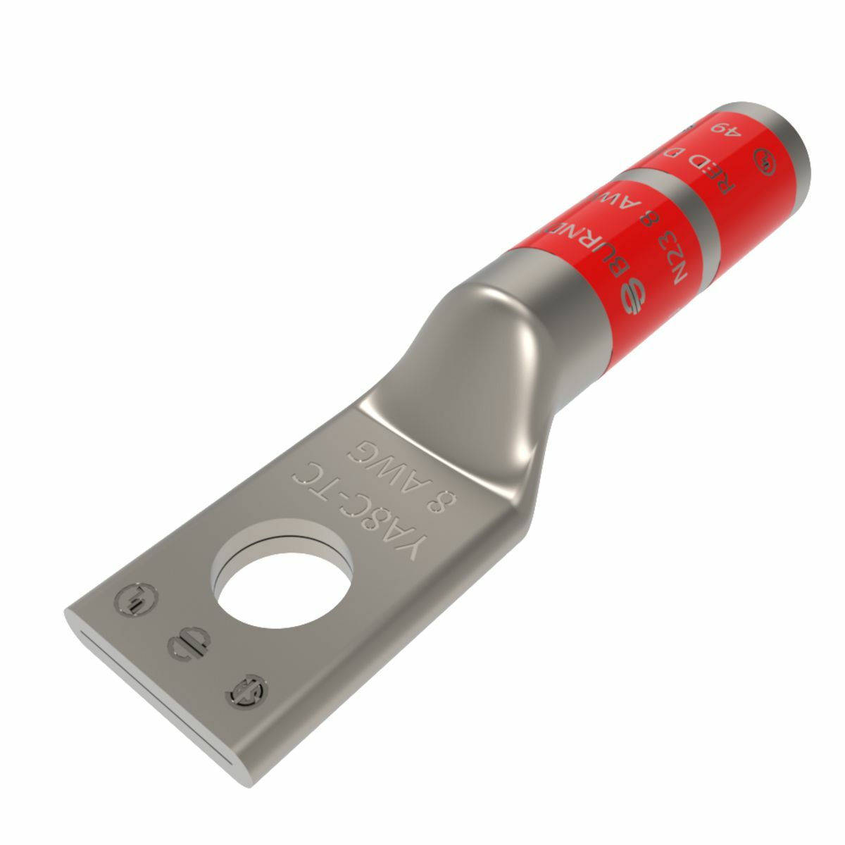 YA8CTC14 YA-TC 1-Hole Uninsulated Compression Lug, 8 AWG Stranded Copper Conductor, Die Code: 49, 1/4 in Stud, Tin Plated Copper