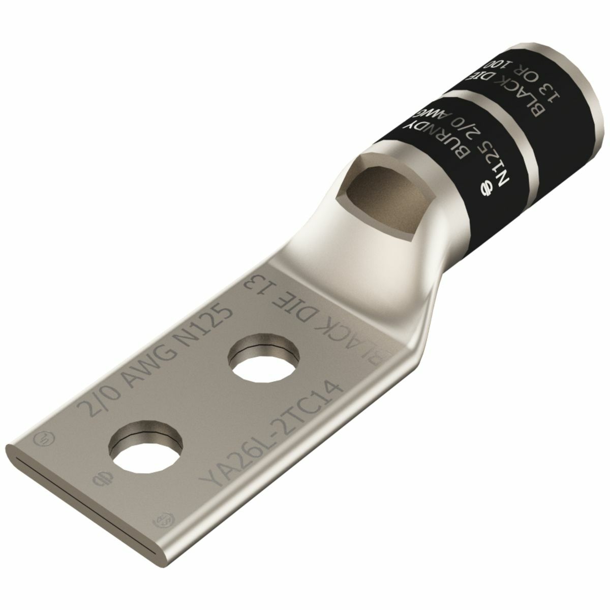 YA262LN YA-2LN 2-Hole Compression Lug With Inspection Window, 2/0 AWG Stranded Copper Conductor, Die Code: 13, 1/2 in Stud, Copper