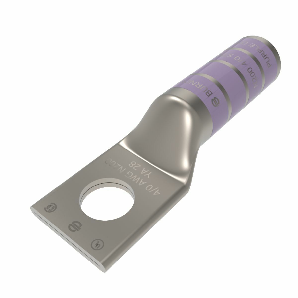 YA28 YA Series 1-Hole Uninsulated Compression Lug, 4/0 AWG Stranded Copper Conductor, Die Code: 15, 1/2 in Stud, Tin Plated Copper