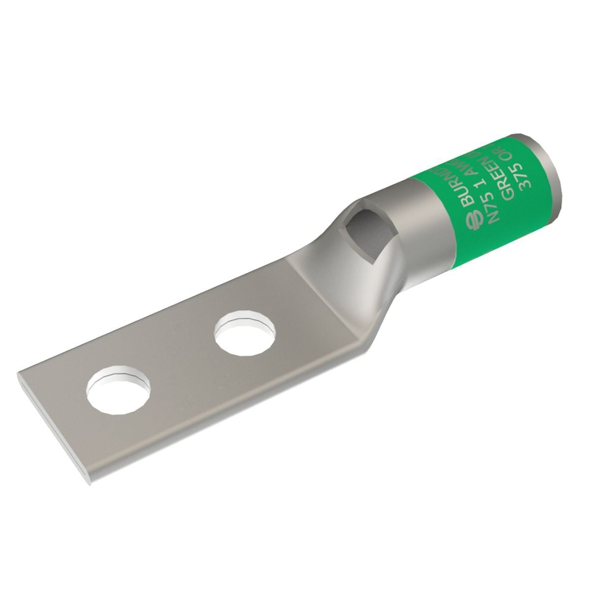 YA1CL2TC14 YA-L-2TC 2-Hole Compression Lug With Inspection Window, 1 AWG Stranded Copper Conductor, Die Code: 11/375, 1/4 in Stud, Tin Plated Copper