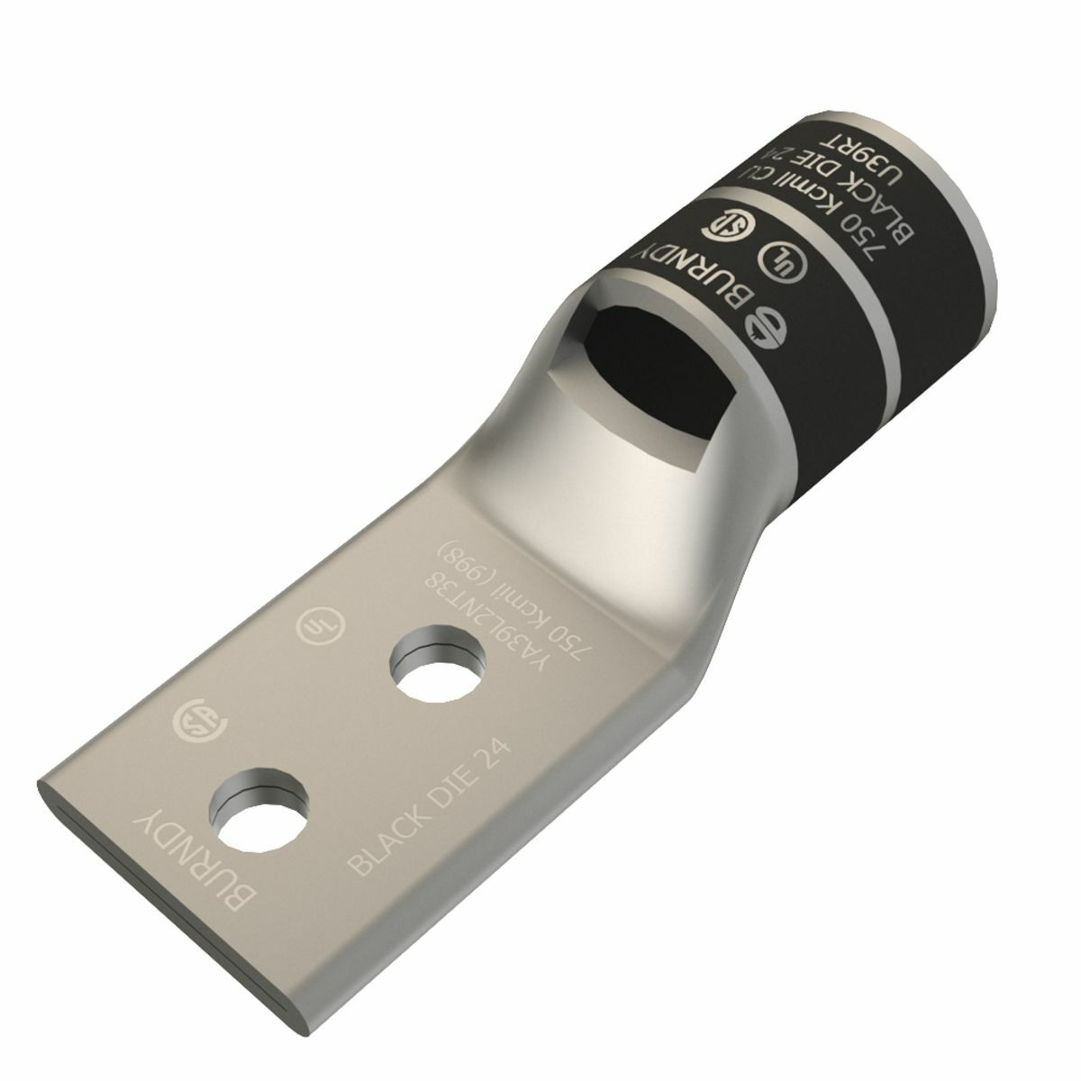 YA39L2NT38 YA-L-2NT 2-Hole Compression Lug, 750 kcmil Stranded Copper Conductor, Die Code: 24, 3/8 in Stud, Copper