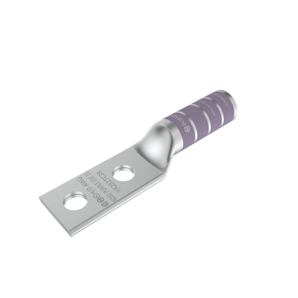 YA282N 2-Hole Compression Lug, 4/0 AWG Stranded Copper Conductor, Die Code: 15, 1/2 in Stud, Tin Plated Copper