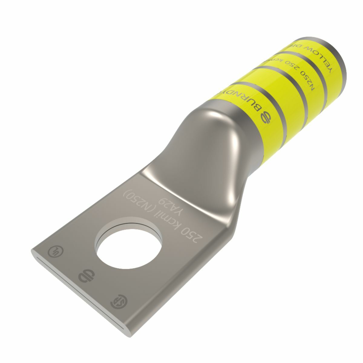 YA29 1-Hole Compression Lug, 250 kcmil Stranded Copper Conductor, Die Code: 16, 1/2 in Stud, Tin Plated Copper
