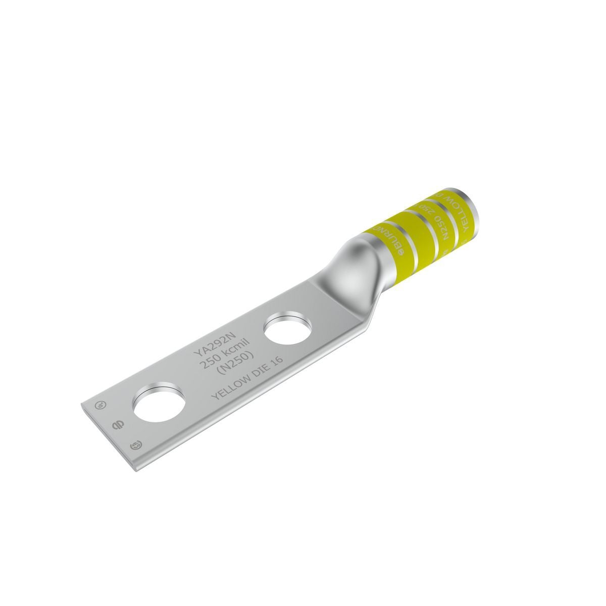 YA292N YA-2N 2-Hole Compression Lug, 250 kcmil, Die Code: 16, 1/2 in Stud, Tin Plated Copper