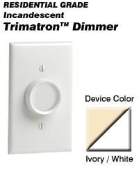 6602-IW Deluxe Electro-Mechanical Full Range Residential Grade Dimmer Switch, 220 VAC, 1 Poles, On/Off Operation, Ivory/White