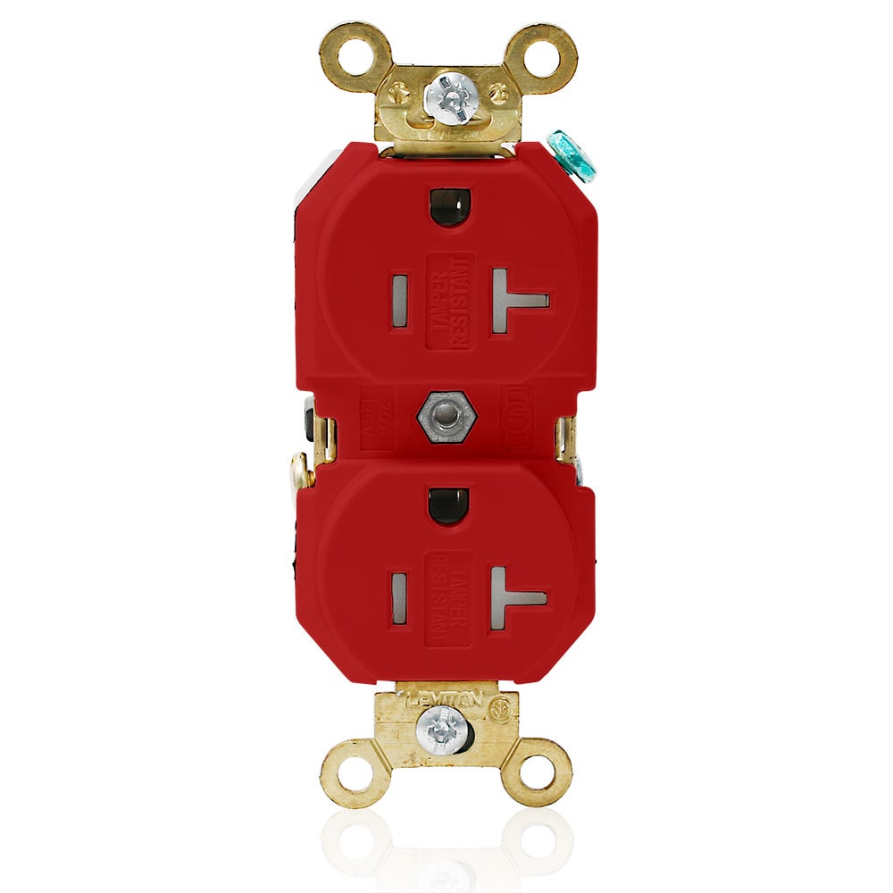 5362-SGR Duplex Extra Heavy Duty Self-Grounding Tamper Resistant Straight Blade Receptacle, 125 V AC, 20 A, 2 Poles, 3 Wires, Red