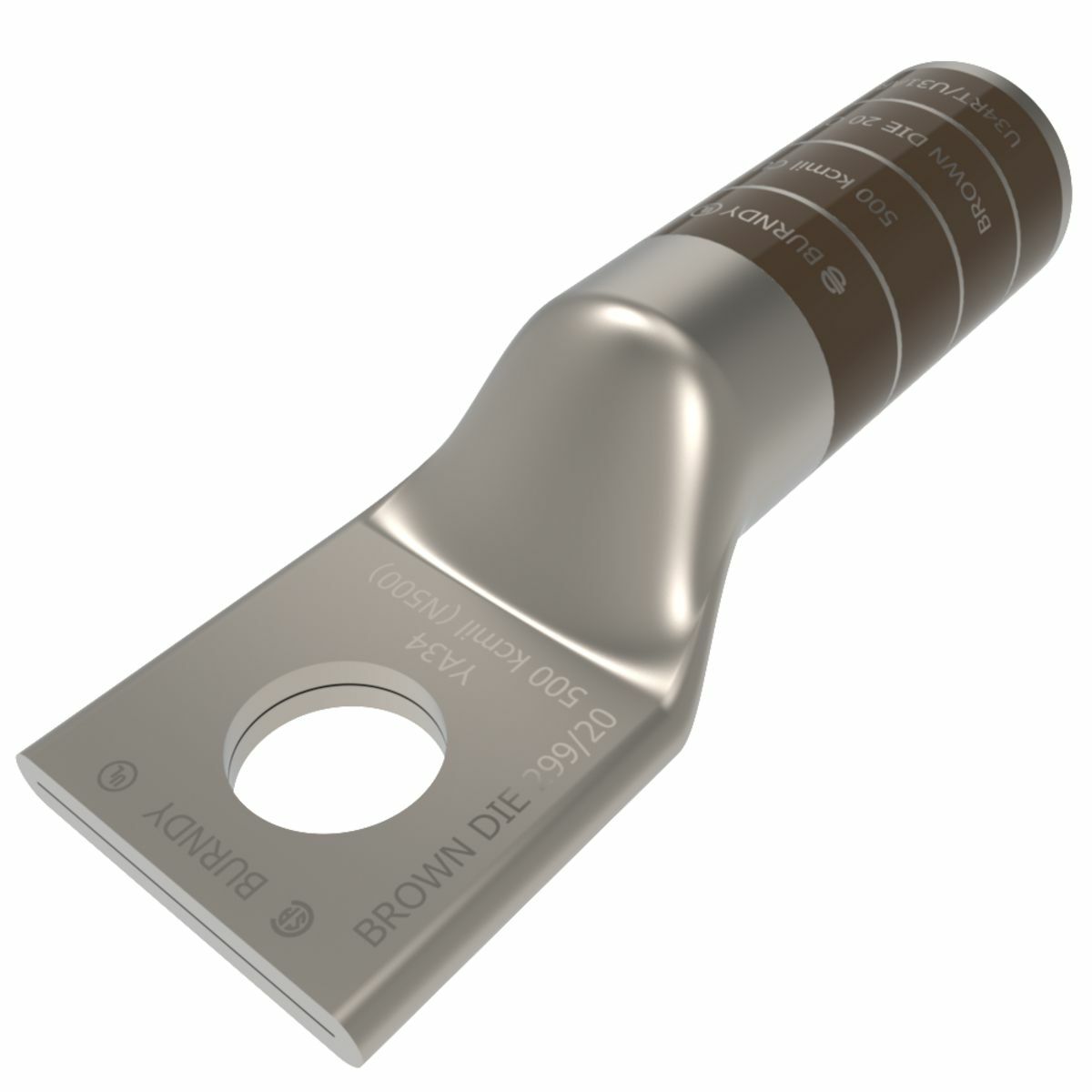 YA34 1-Hole Compression Lug, 500 kcmil Stranded Copper Conductor, Die Code: 20/299, 5/8 in Stud, Tin Plated Copper