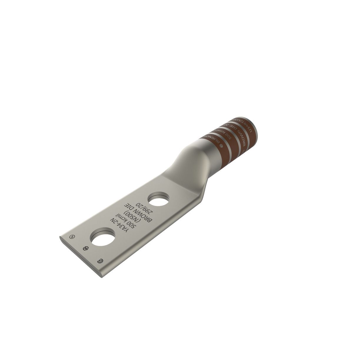 YA342N 2-Hole Compression Lug, 500 kcmil Stranded Copper Conductor, Die Code: 20, 1/2 in Stud, Tin Plated Copper