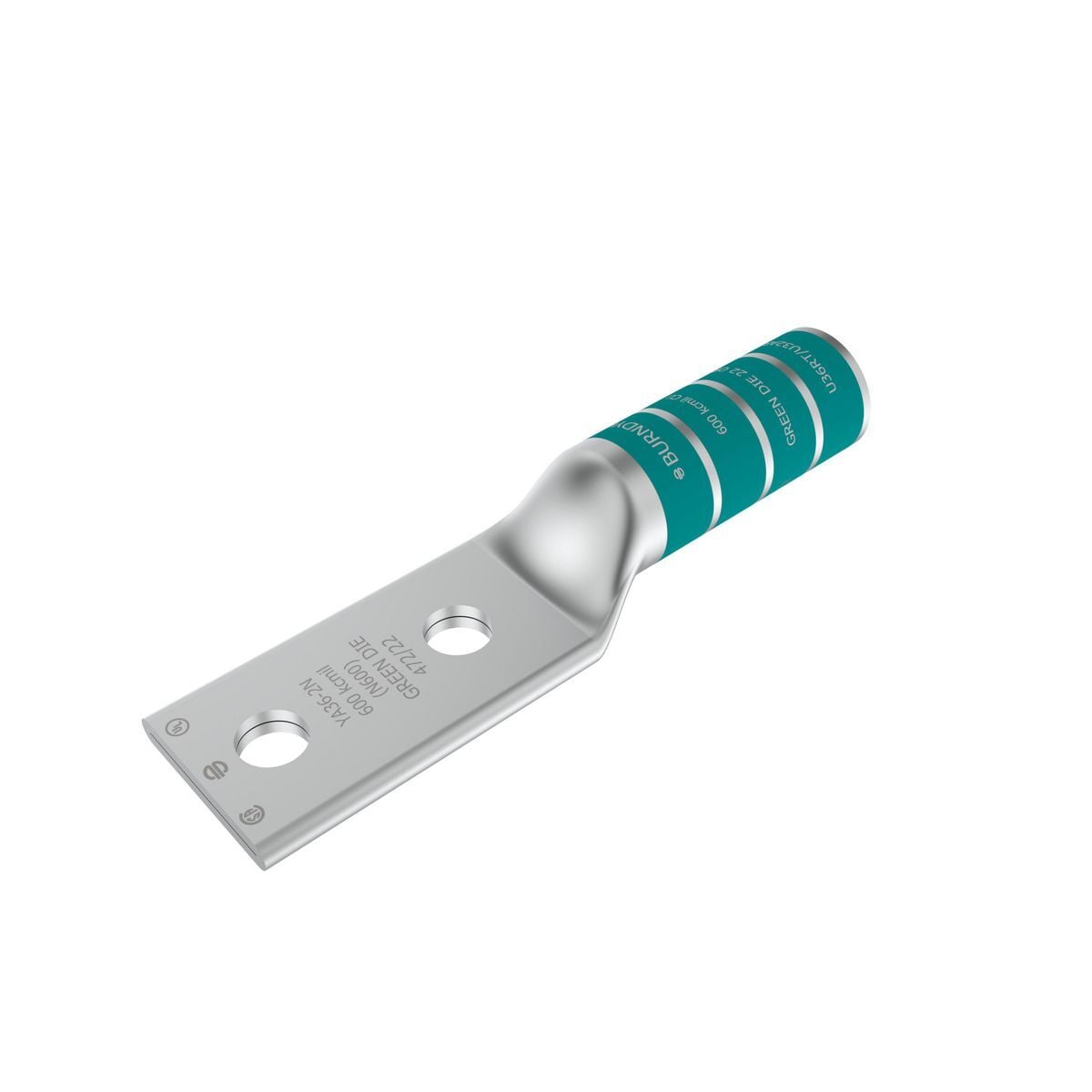 YA362N YA-2N 2-Hole Compression Lug, 600 kcmil Stranded Copper Conductor, Die Code: 22/472, 1/2 in Stud, Tin Plated Copper