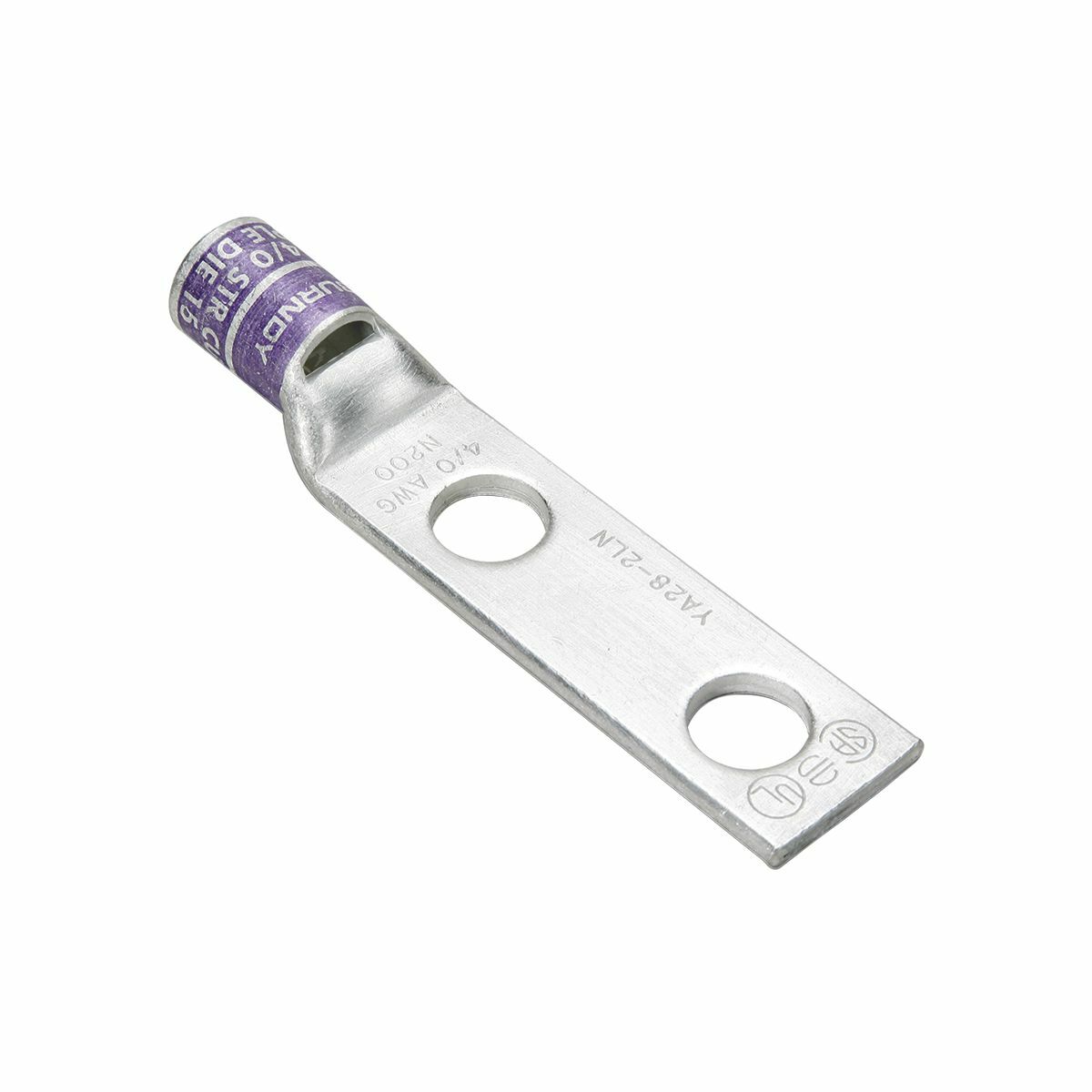 YA392LN YA-2LN 2-Hole Compression Lug With Inspection Window, 750 kcmil Stranded Copper Conductor, Die Code: 24, 1/2 in Stud, Copper