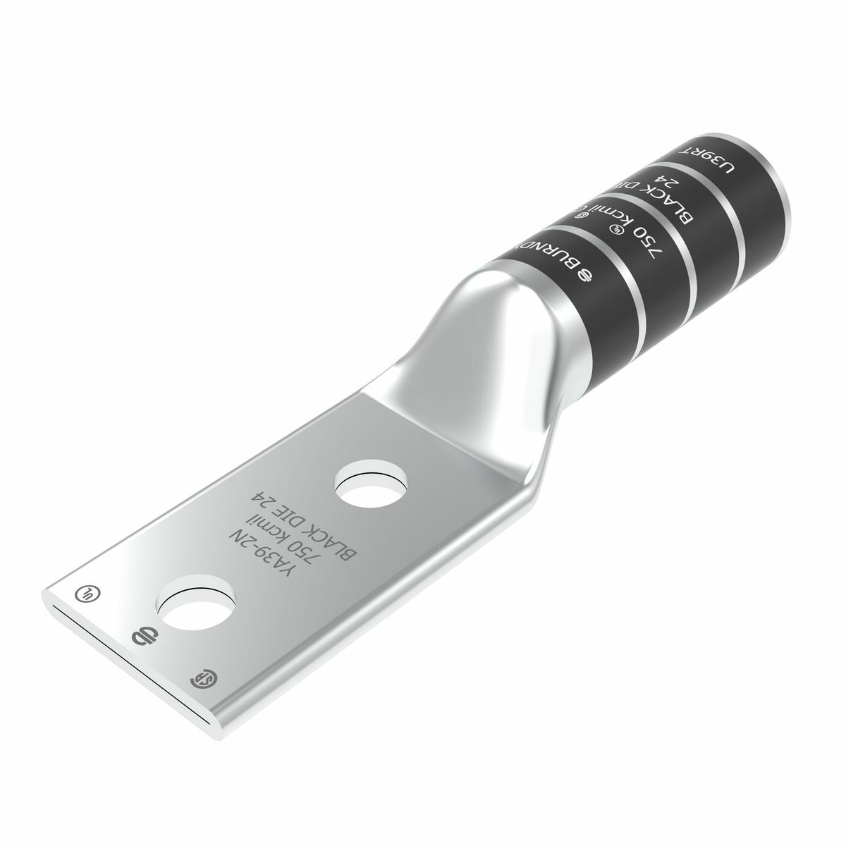 YA392N 2-Hole Compression Lug, 750 kcmil Stranded Copper Conductor, Die Code: 24, 1/2 in Stud, Tin Plated Copper