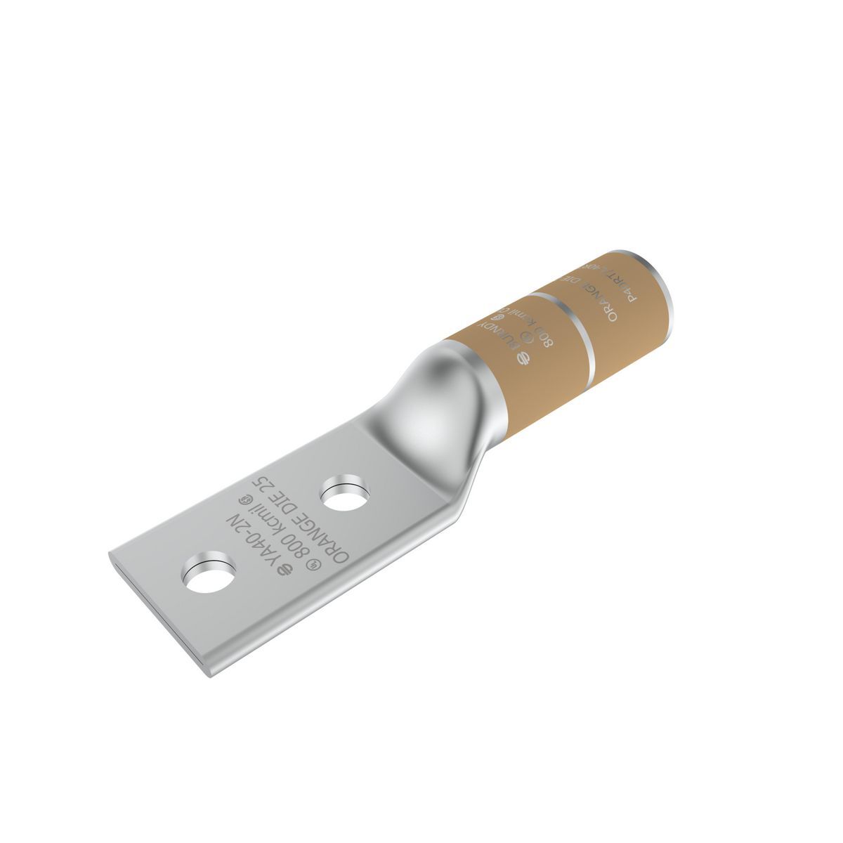 YA402N YA-2N 2-Hole Compression Lug, 800 kcmil Stranded Copper Conductor, Die Code: 25, 1/2 in Stud, Tin Plated Copper