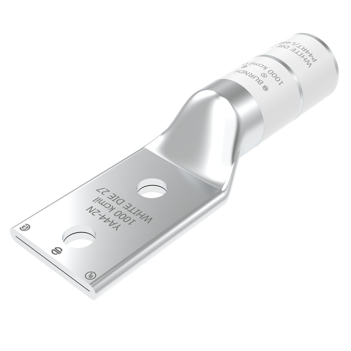 YA442N YA-2N 2-Hole Compression Lug, 1000 kcmil Aluminum/Stranded Copper Conductor, Die Code: 27, 1/2 in Stud, Tin Plated Copper