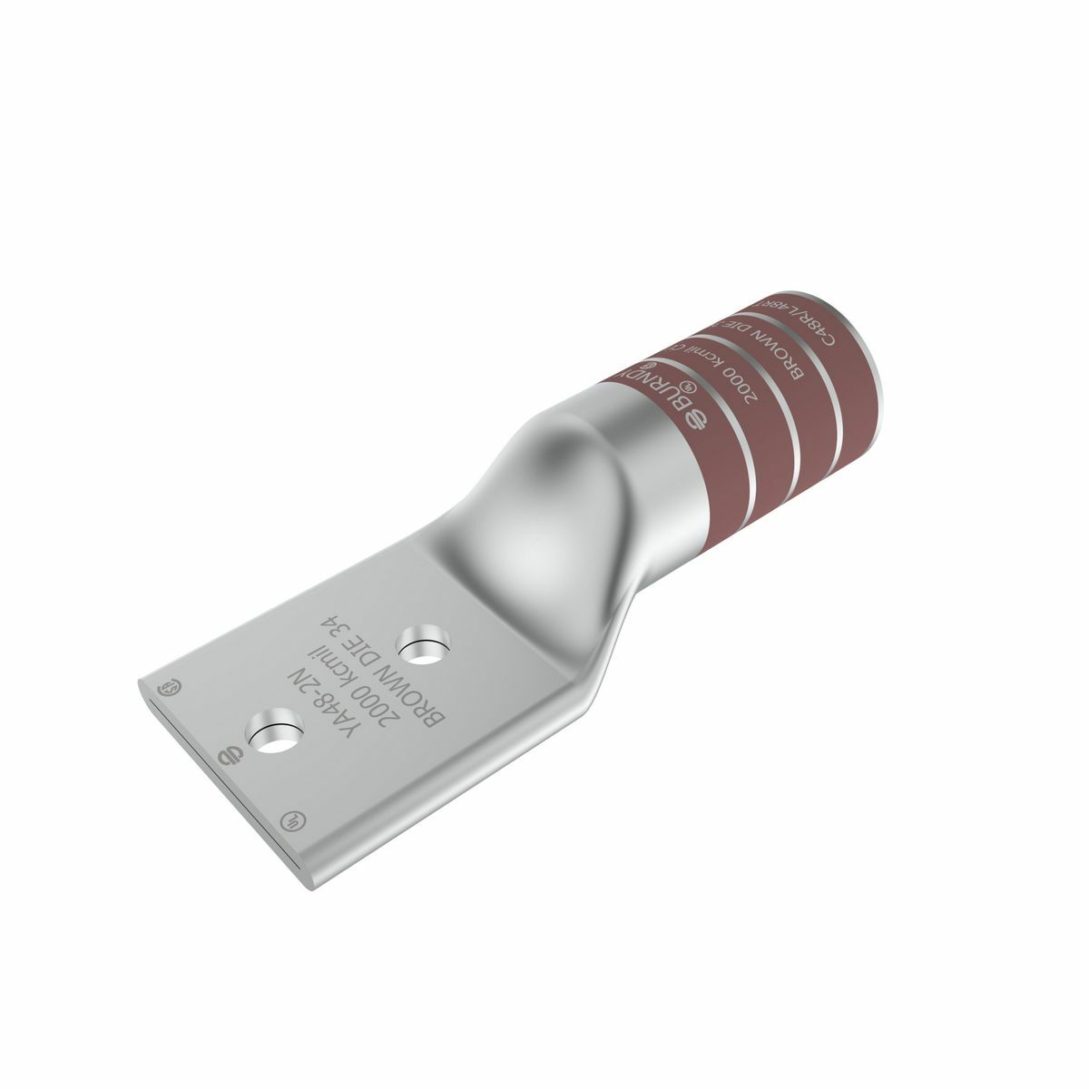 YA482N YA-2N 2-Hole Compression Lug With Inspection Window, 2000 kcmil Stranded Copper Conductor, Die Code: 34, 1/2 in Stud, Tin Plated Copper