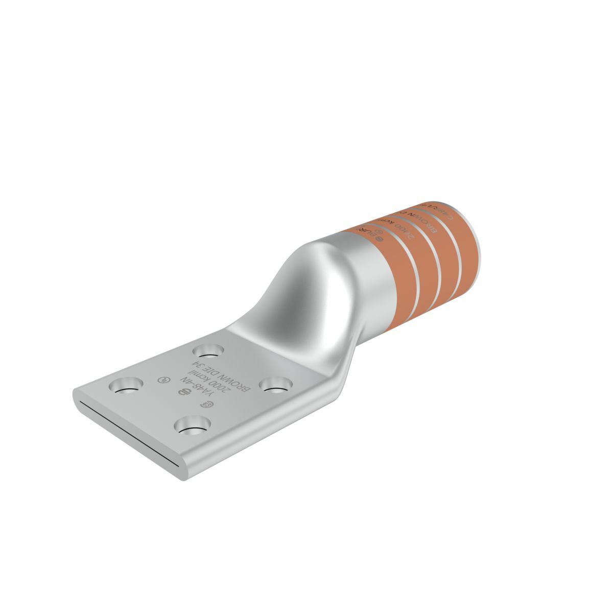 YA484N YA Series 4-Hole Compression Lug, 2000 kcmil Stranded Copper Conductor, Die Code: 34, 1/2 in Stud, Electro-Tin Plated Copper