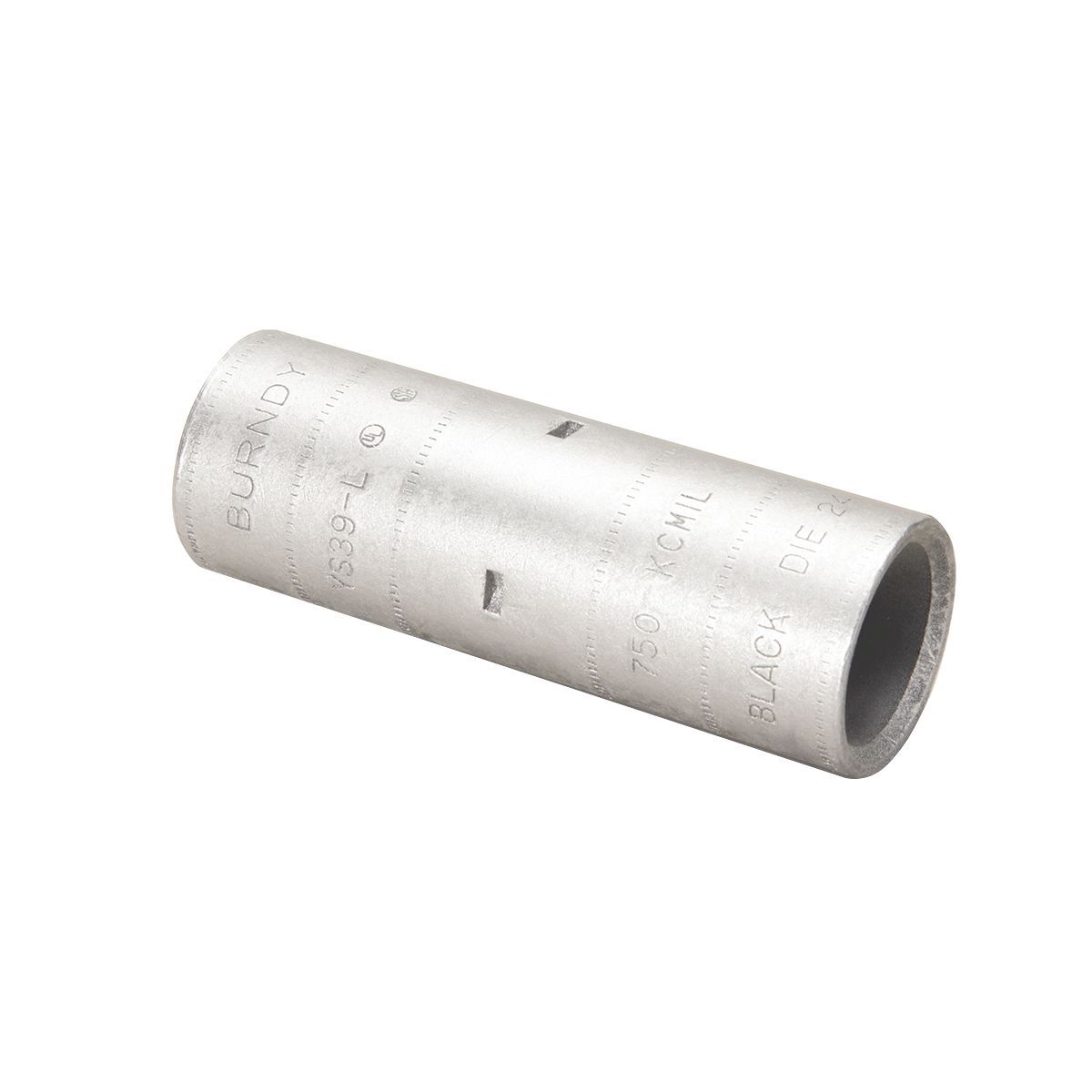 YS39L Type YS-L Standard Barrel Compression Butt Splice, 500 to 750 kcmil Conductor, 3.72 in L, Short Barrel, Copper, Black