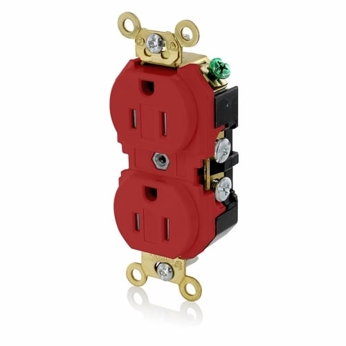 5262-SGR Duplex Extra Heavy Duty Self-Grounding Tamper Resistant Straight Blade Receptacle, 125 V AC, 15 A, 2 Poles, 3 Wires, Red