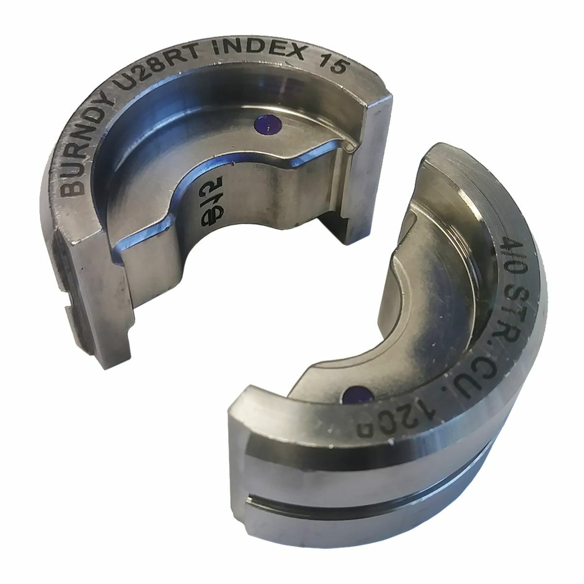 U28RT Style U Circular Butting Twin Crimping Die, 4/0 kcmil Copper/Stranded Cable, Stainless Steel