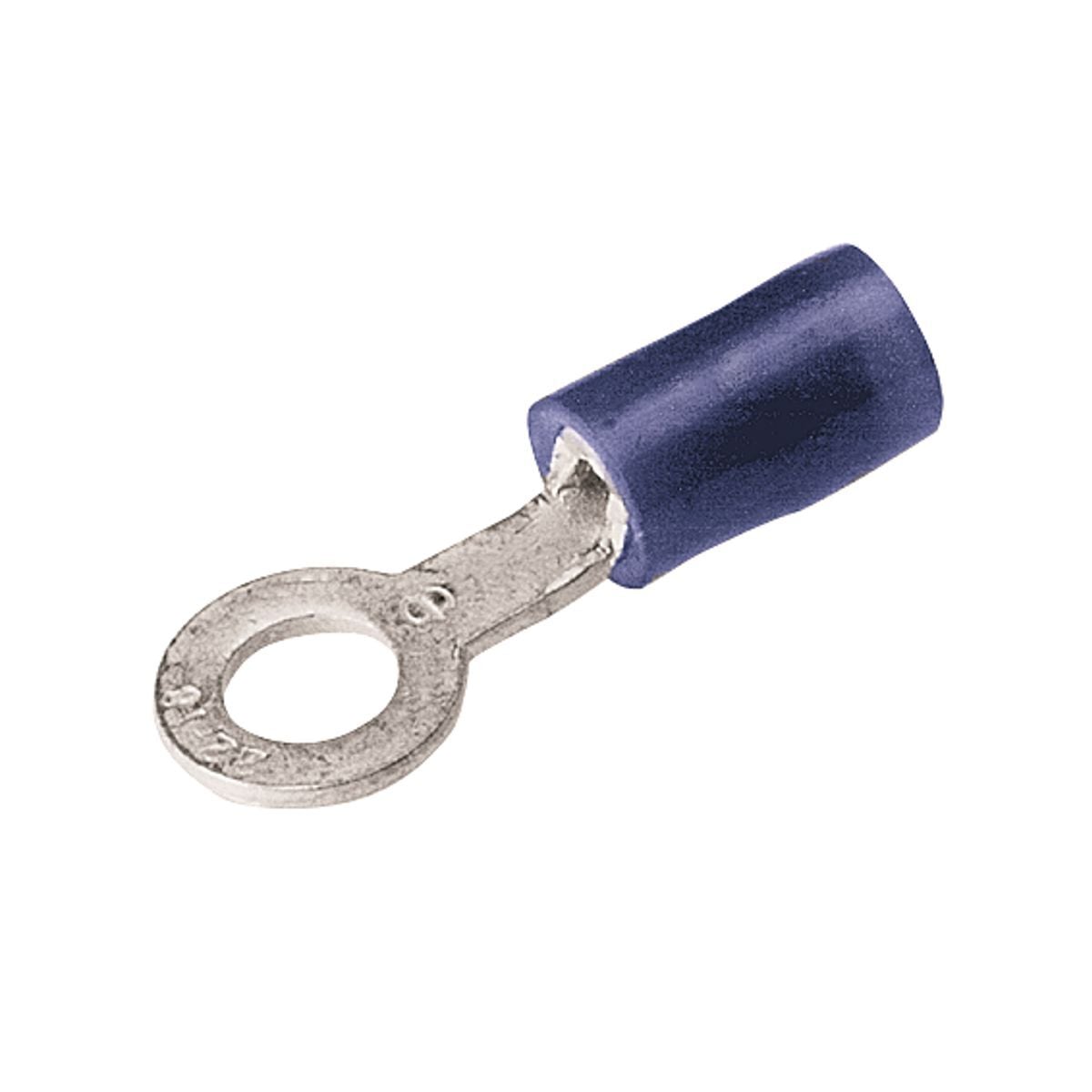 TN148 TN Series Type TN Insulated Ring Terminal, 16 to 14 AWG Conductor, 0.89 in L, Brazed Seam/Deep V-Groove Serrated Barrel, Electrolytic Copper, Blue
