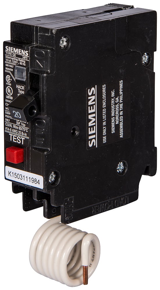 QE115 Type QE Ground Fault Circuit Breaker, 120 V AC, 15 A, 10 kA Interrupt, 1 Poles, Thermal Magnetic Trip