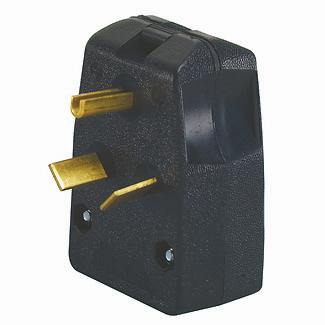 287-T Angled Cable Mount Non-Grounding Straight Blade Plug, 250 VAC, 30 A, 50 A, 3 Poles, 3 Wires, Black