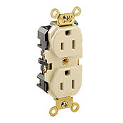 5262 1-Phase Duplex Extra Heavy Duty Self-Grounding Straight Blade Receptacle, 125 V AC, 15 A, 2 Poles, 3 Wires, Brown