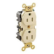 5262-I 1-Phase Duplex Extra Heavy Duty Straight Blade Receptacle, 125 V AC, 15 A, 2 Poles, 3 Wires, Ivory