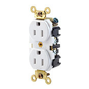 5262-W 1-Phase Duplex Extra Heavy Duty Straight Blade Receptacle, 125 V AC, 15 A, 2 Poles, 3 Wires, White
