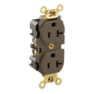 5362 1-Phase Duplex Extra Heavy Duty Straight Blade Receptacle, 125 V AC, 20 A, 2 Poles, 3 Wires, Brown