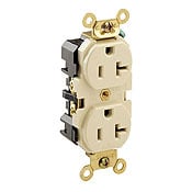 5362-I 1-Phase Duplex Extra Heavy Duty Straight Blade Receptacle, 125 V AC, 20 A, 2 Poles, 3 Wires, Ivory