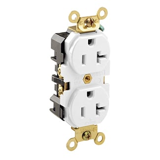 5362-W 1-Phase Duplex Extra Heavy Duty Straight Blade Receptacle, 125 V AC, 20 A, 2 Poles, 3 Wires, White