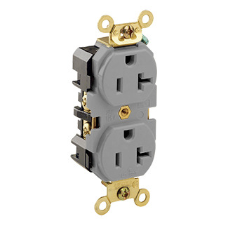 5362-GY 1-Phase Duplex Extra Heavy Duty Straight Blade Receptacle, 125 V AC, 20 A, 2 Poles, 3 Wires, Gray