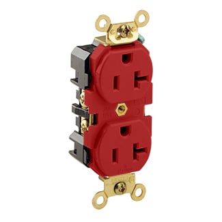 5362-R 1-Phase Duplex Extra Heavy Duty Straight Blade Receptacle, 125 V AC, 20 A, 2 Poles, 3 Wires, Red