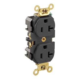 5362-E 1-Phase Duplex Extra Heavy Duty Straight Blade Receptacle, 125 V AC, 20 A, 2 Poles, 3 Wires, Black