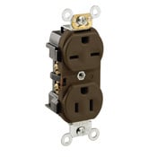 5292 Dual Voltage Duplex Heavy Duty Self-Grounding Straight Blade Receptacle, 125/250 V AC, 15 A, 2 Poles, 3 Wires, Brown