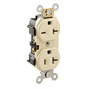 5844-I 1-Phase Duplex Dual Voltage Self-Grounding Straight Blade Receptacle, 125/250 V AC, 20 A, 2 Poles, 3 Wires, Ivory
