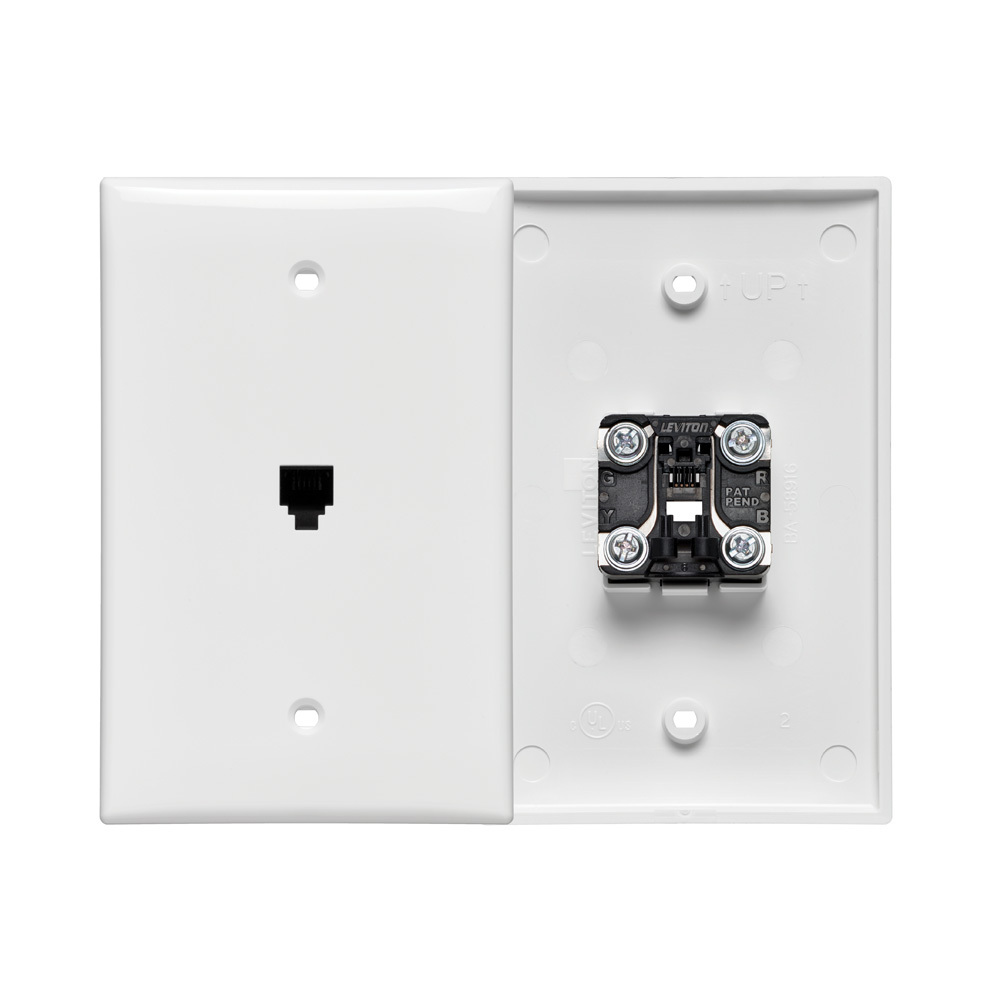 40539-PMW Midsize Screw Terminal Telephone Wall Jack, 1 Gang, 3-1/8 in W, Nylon, Box Mount